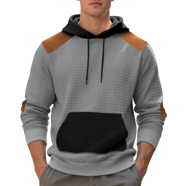Herre nan urban vaffelstrik-hoodie med kengurulomme og kant Skovae