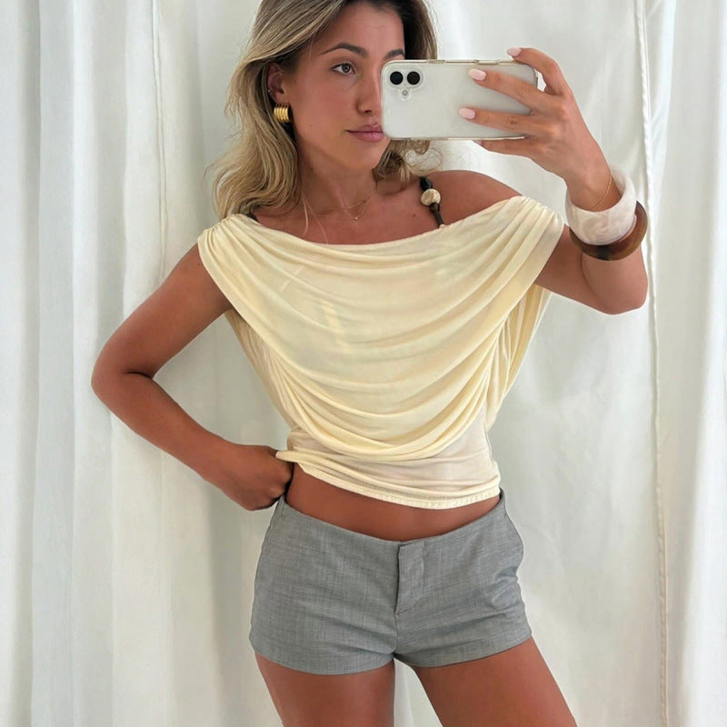 Dame elegant løs top med drapering Skovae