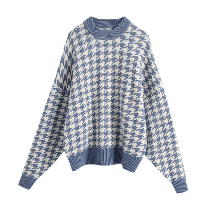 Kvinders oversized strikket sweater med moderne hundetandmønster og afslappet pasform Stilla