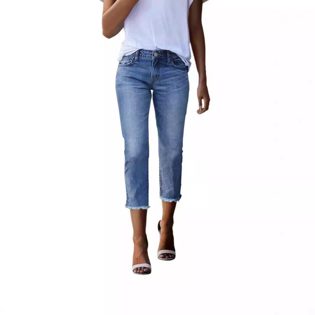 Dame tidløse jeans i moderne snit med cropped ben Skovae