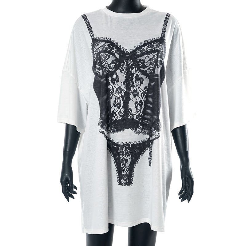 Femme Grafik Spids Tryk T-Shirt Stilla