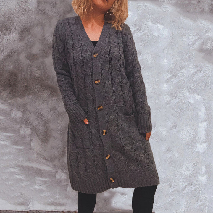 Kvindernes chunky strik cardigan med lommer og knapdetaljer Stilla