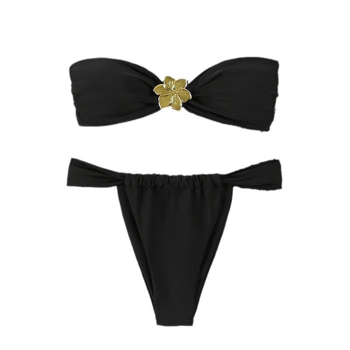Dame Bandeau-bikini-sæt med dekorativ = blomster-detalje Skovae