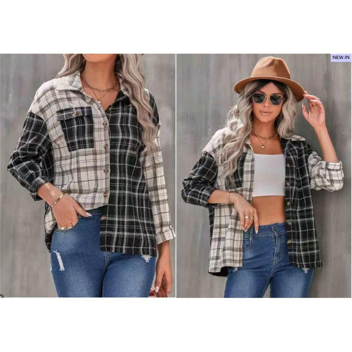 Damernes flannel skjorte med ternet design og brystlomme Stilla