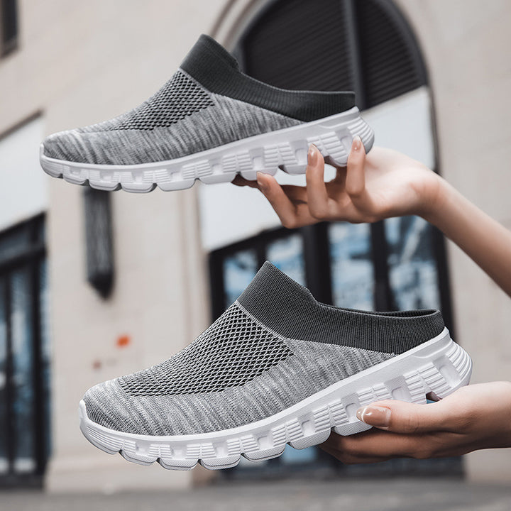 Unisex nan lette rejse-slip-on-mule med perforeret luftkammer-sål og sok-lignende strikskæft Skovae