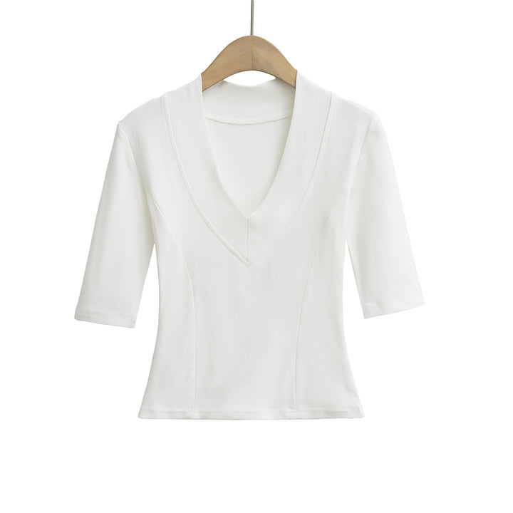 Dame elegant bluse med dyb V-hals og korte ærmer Stilla