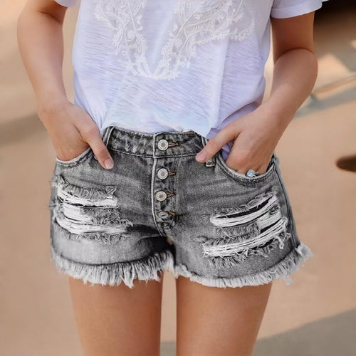 Dame Jeans-Shorts med frynser og destroyed-effekter Skovae