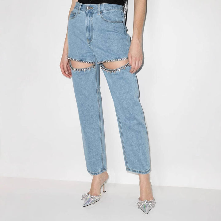 Dame ripped jeans med strass-belagte skæringspunkter Stilla