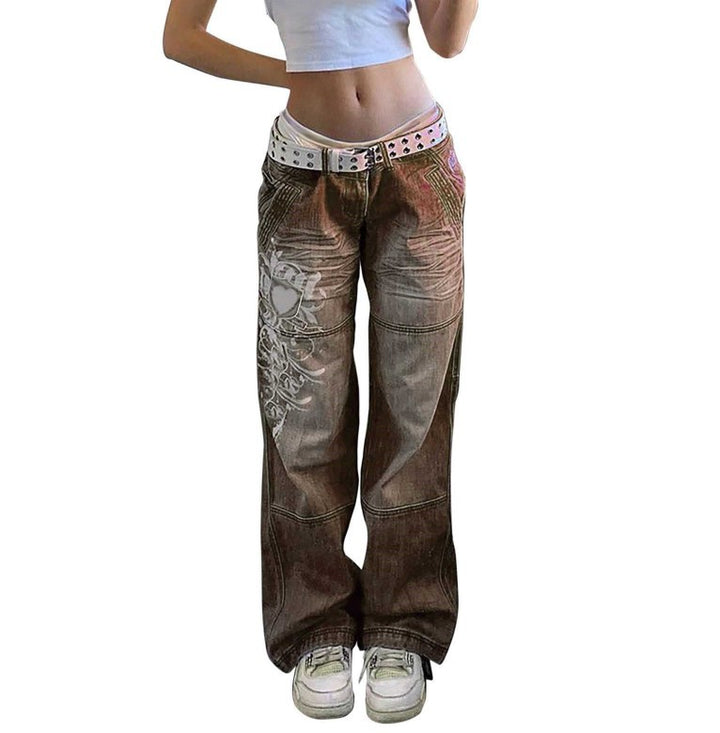 Dame baggy jeans med unikt grafisk design Skovae