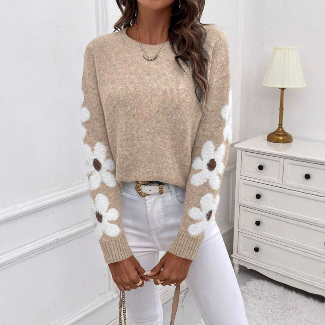 Kvinders sweater med blomsterdesign og tekstureret jersey Stilla