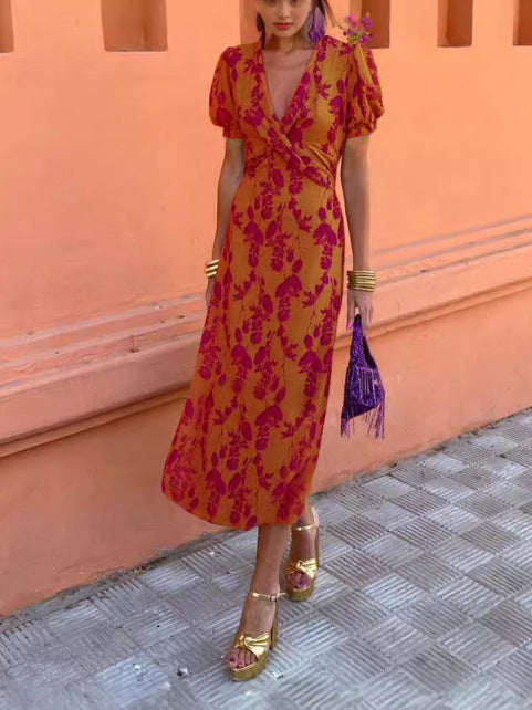Dame Floral Wrap Maxi Kjole Stilla