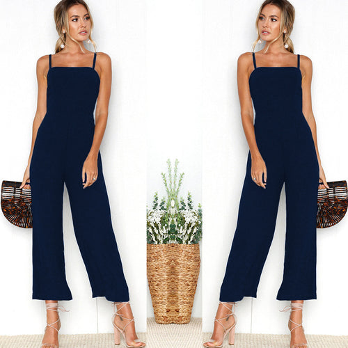 Dame jumpsuit med smalle stropper og bred benklip Stilla