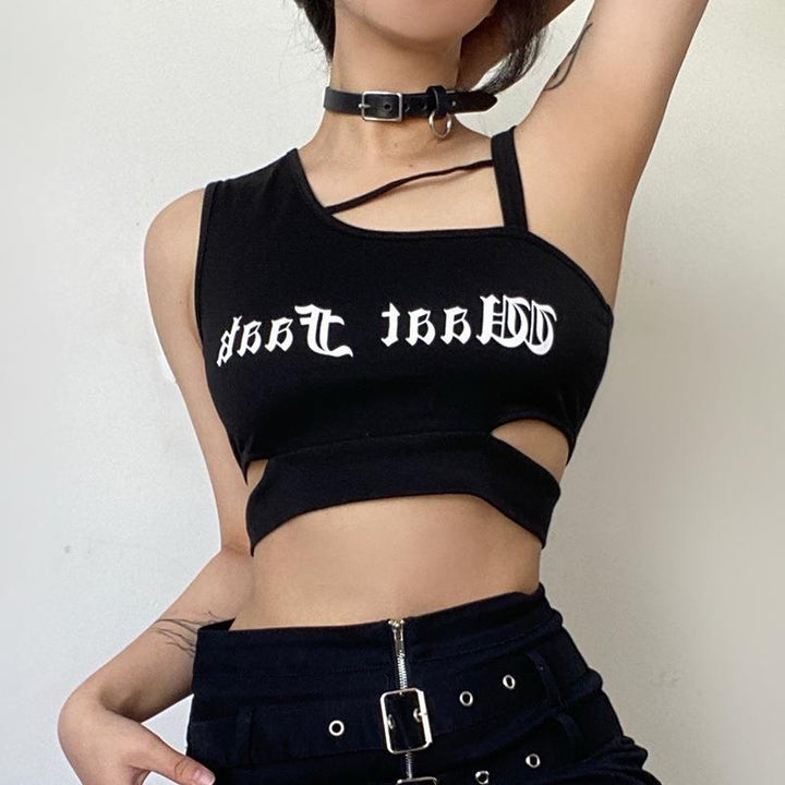 Dame Crop-Top med kreativt cut-out-design og sporty påskrift Stilla