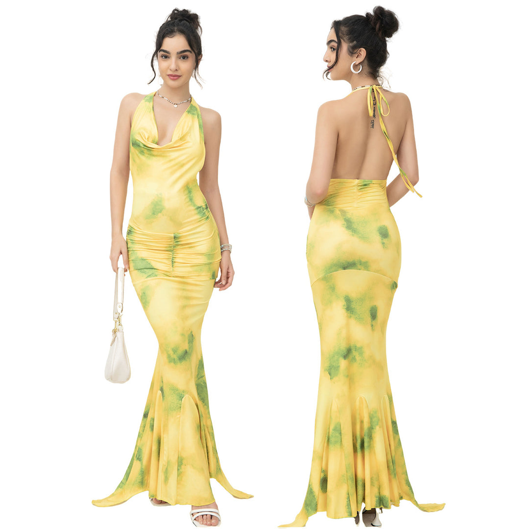 Dame Halter Neck Havfrue Maxi Kjole Stilla