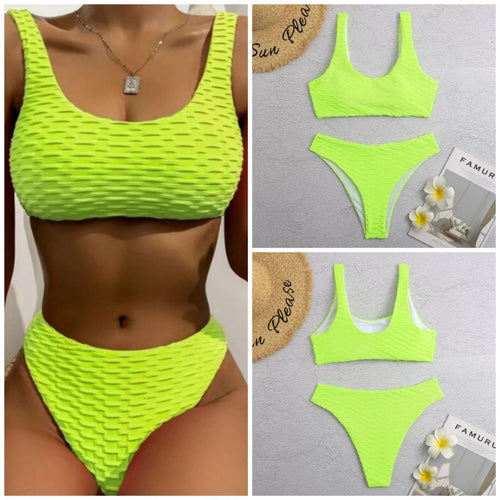 Dame Tekstureret Højskåret Bikini Sæt Stilla