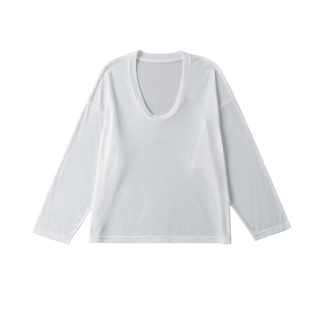 Dame longsleeve skjorte med dyb rund halsudskæring og løs pasform Stilla