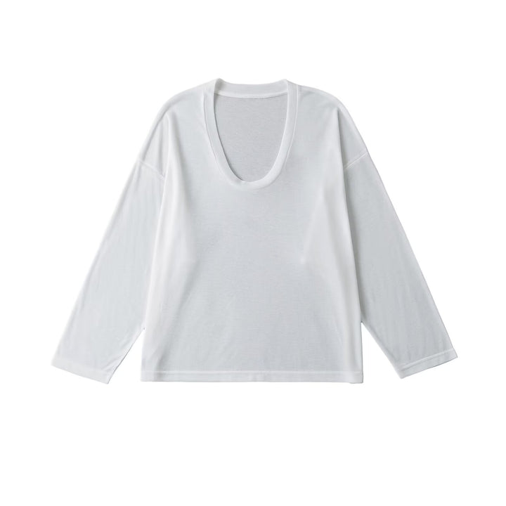 Dame longsleeve skjorte med dyb rund halsudskæring og løs pasform Stilla
