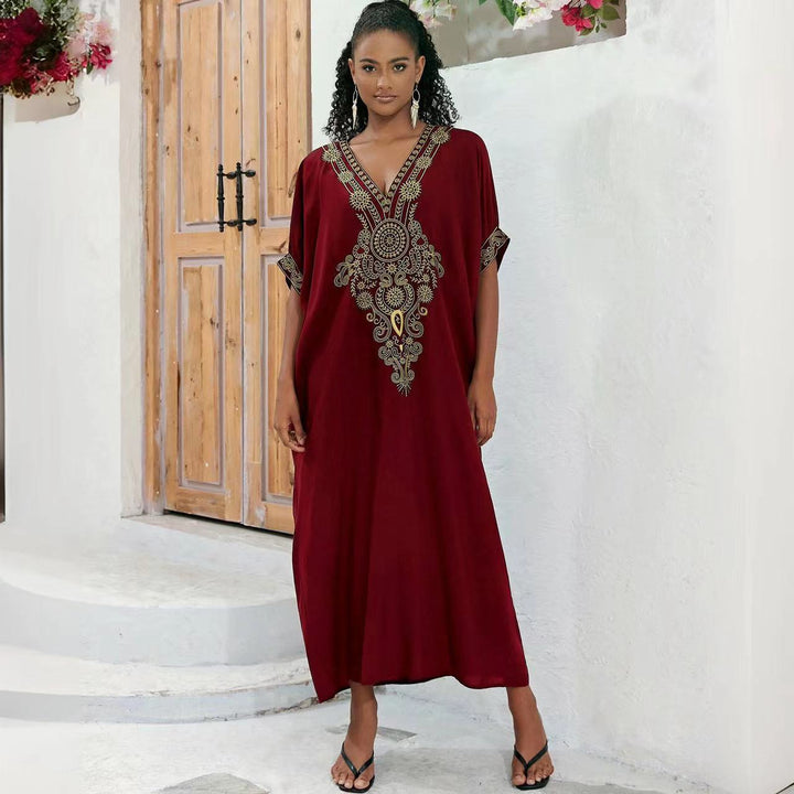 Dame Maxi-Kaftan med fint broderet design og vide ærmer Stilla