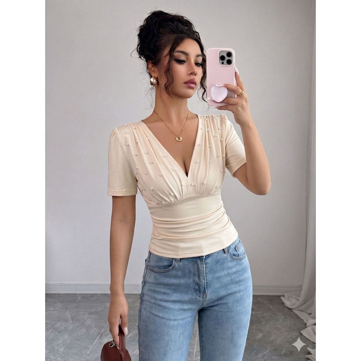 Dame elegant bluse med perle-detalje Skovae