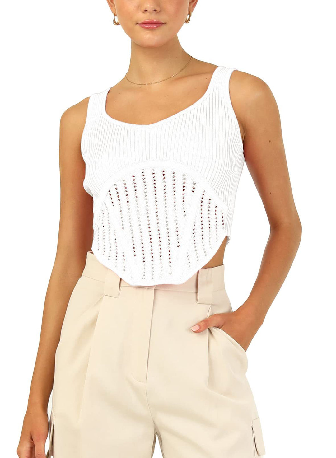 Dame Crop-Top med struktureret netlook og høj skæring Skovae