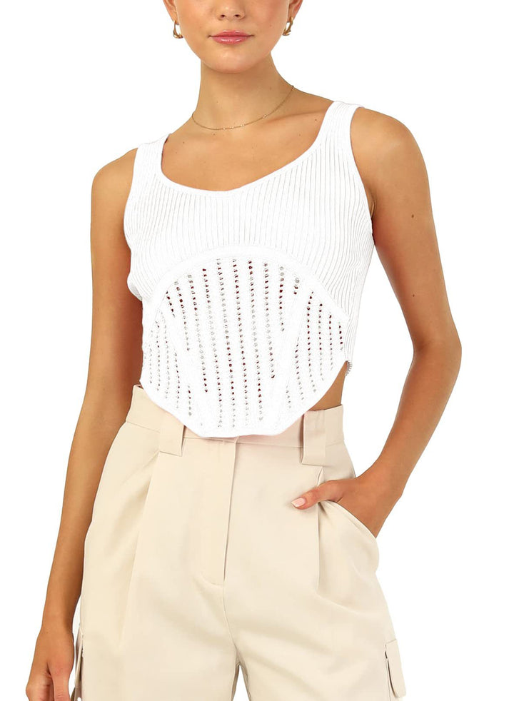 Dame Crop-Top med struktureret netlook og høj skæring Skovae