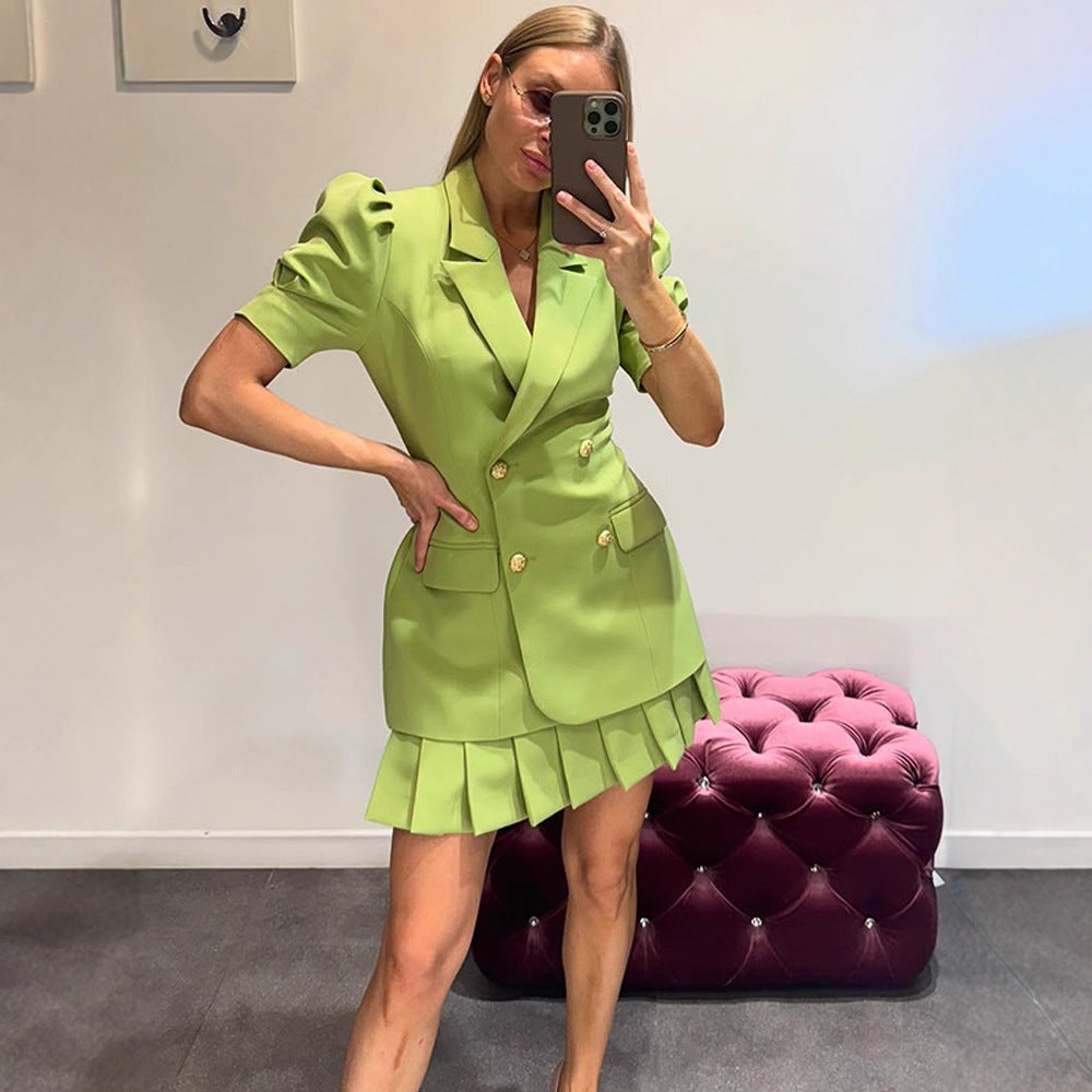 Dame Blazer Minikjole med Rynker Stilla