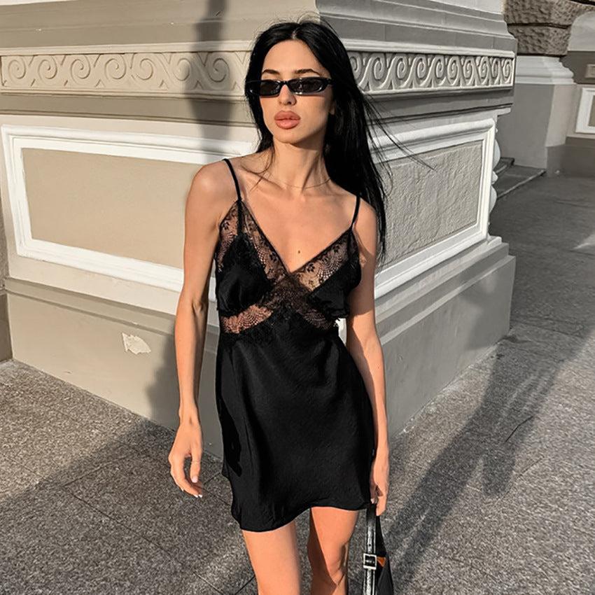 Dame elegant natkjole med blondeudsmykninger Stilla