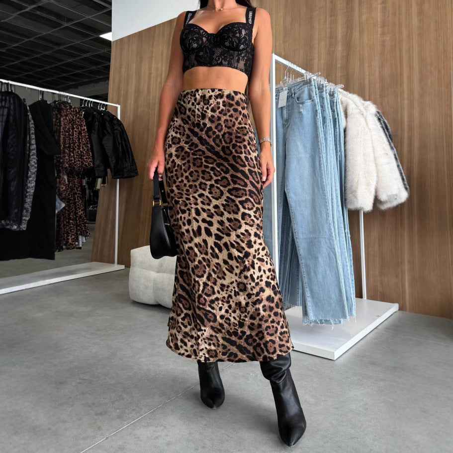 Dame Sleek Leopardskindsmønster Maxi Nederdel Stilla