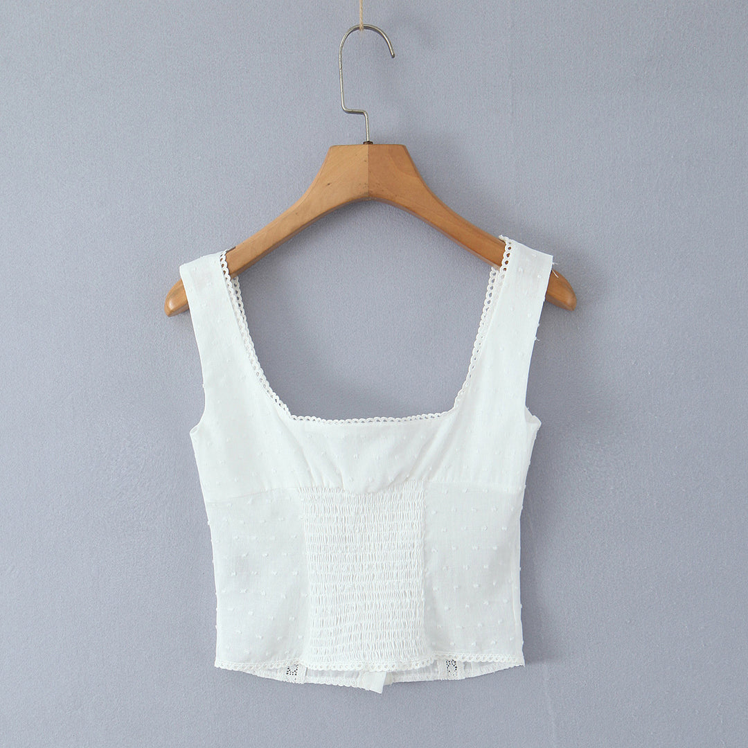 Dame Cropped Top med elegante knapper og tidløs spidselastik Stilla