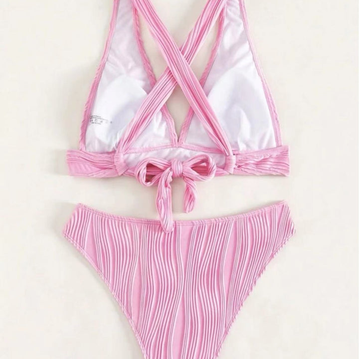 Dame bikini-sæt med moderne indpakningsdesign og smagfulde ribbede detaljer Skovae