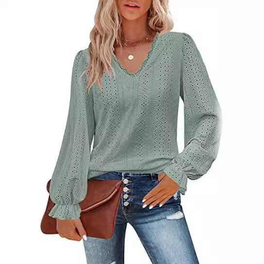 Dame elegant bluse med broderidetaljer Stilla