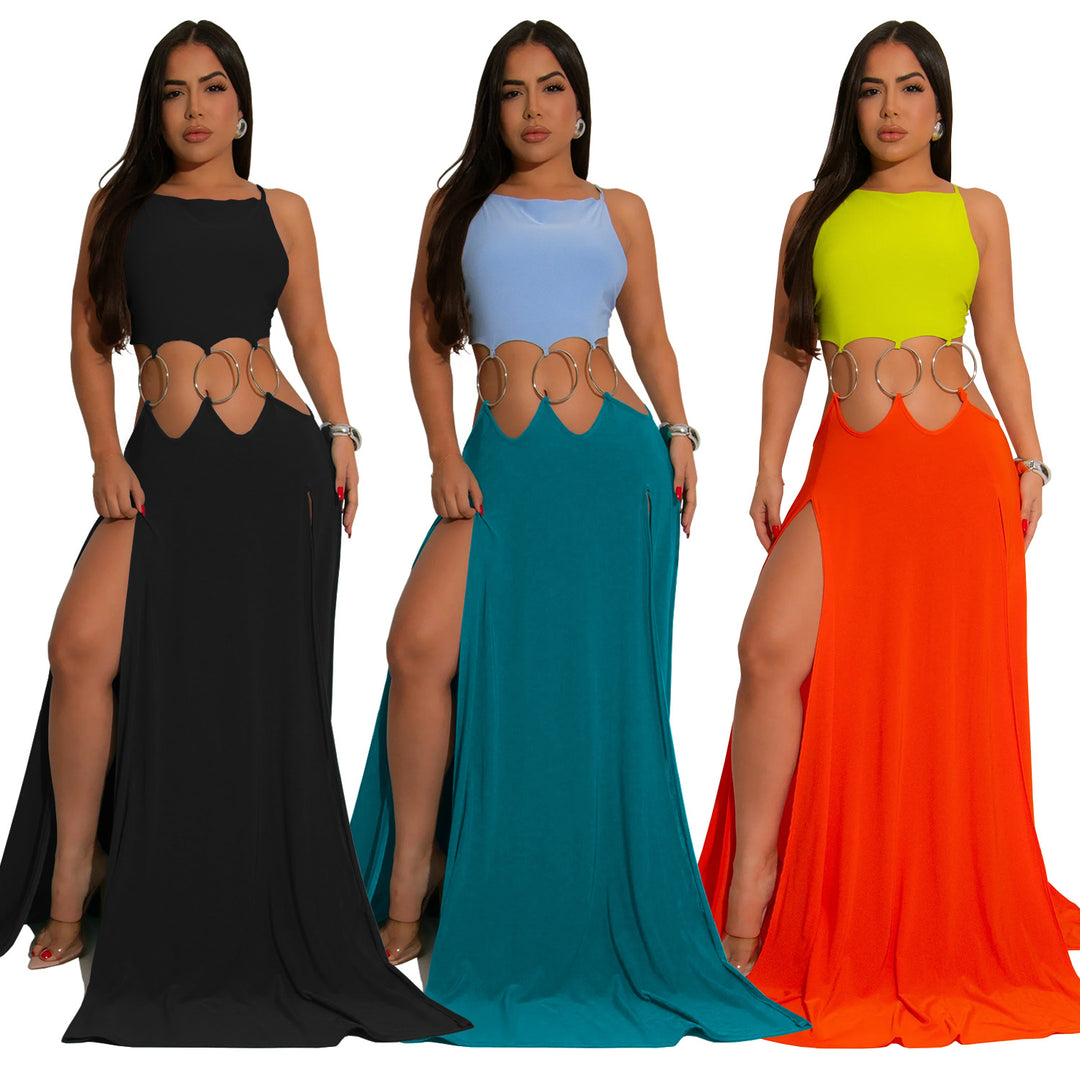 Damer Elegante Maxikjole med sidelæns cut-outs og detaljeprydet bånd Stilla