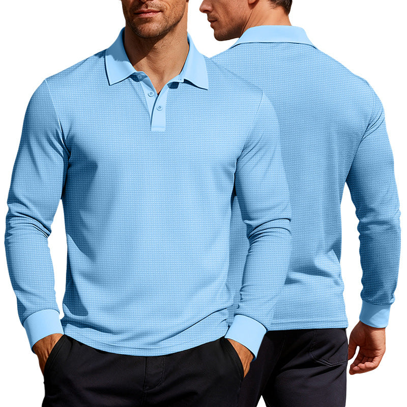 Herrer nan Langarm-Poloshirt i vaffelstrik med slim fit skjult knaplukning og skjortekrave Skovae