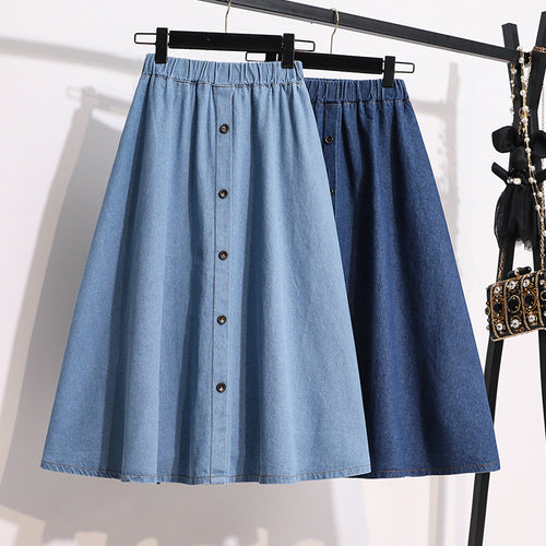 Kvinder Lang Denim Nederdel med Dekorative Trykknapper Stilla