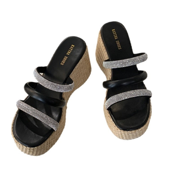 Dame Wedge-sandaletter med funklende rhinestones og trendy plateau Stilla