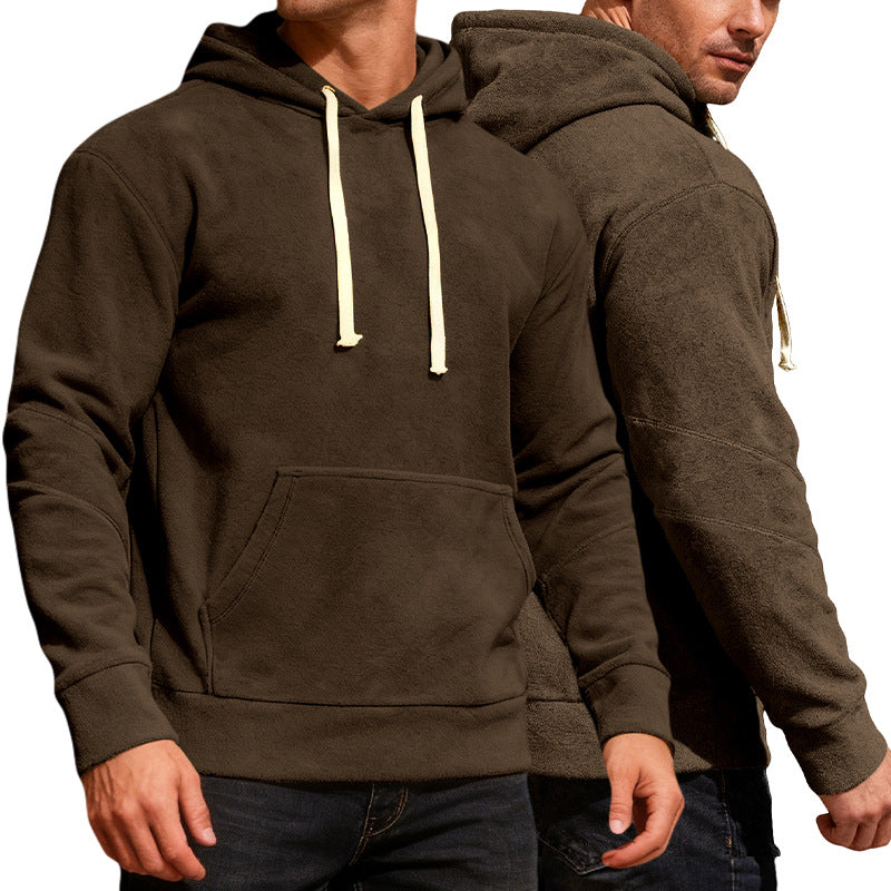 Herren nan samtblød hætte sweatshirt med sømdetaljer, kængurulomme og kontrast snor Skovae