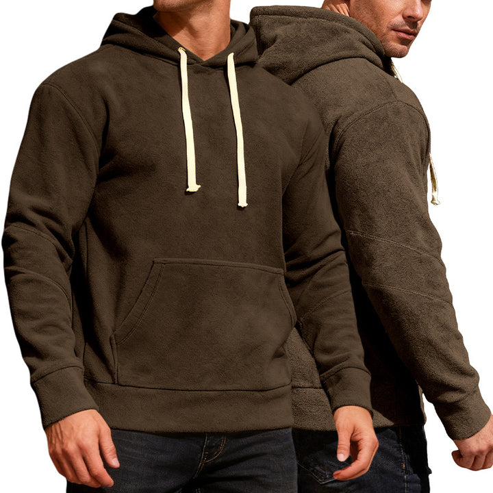 Herren nan samtblød hætte sweatshirt med sømdetaljer, kængurulomme og kontrast snor Skovae