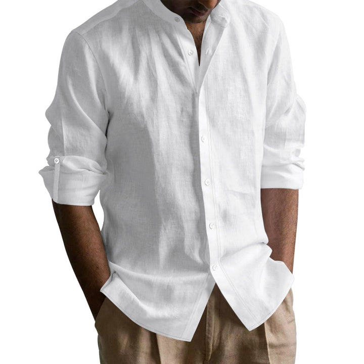 Herrer elegant linned-shirt med modemæssigt knapdesign og regulær pasform Stilla
