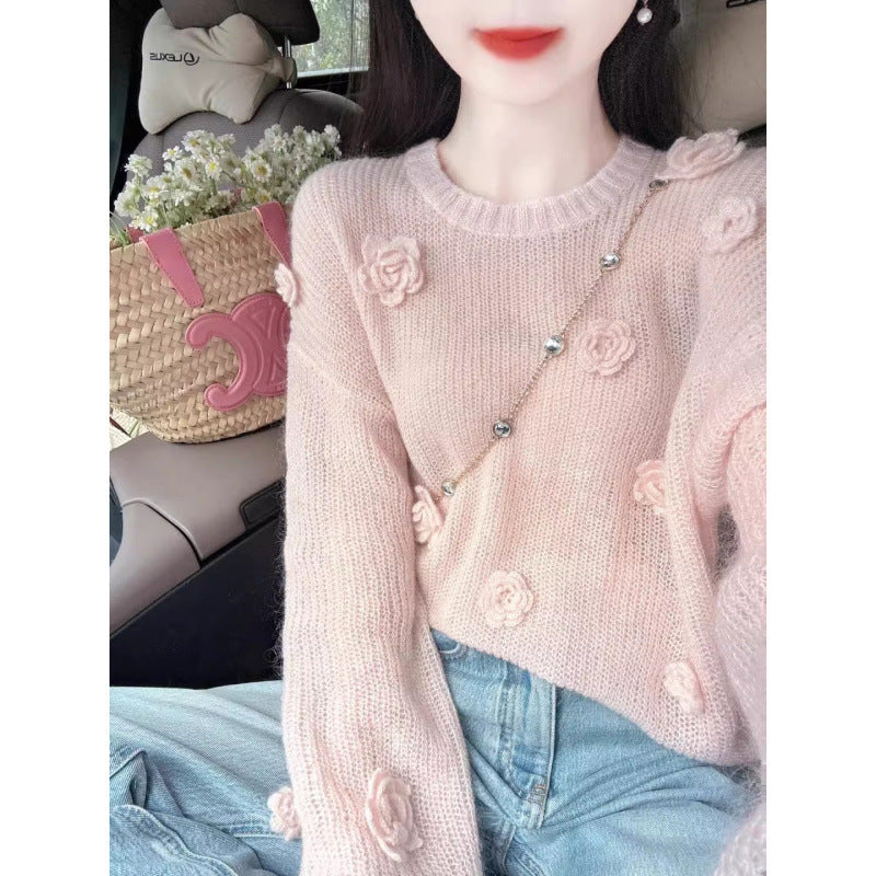 Kvinders sweater med dekorative blomsterapplikationer Stilla