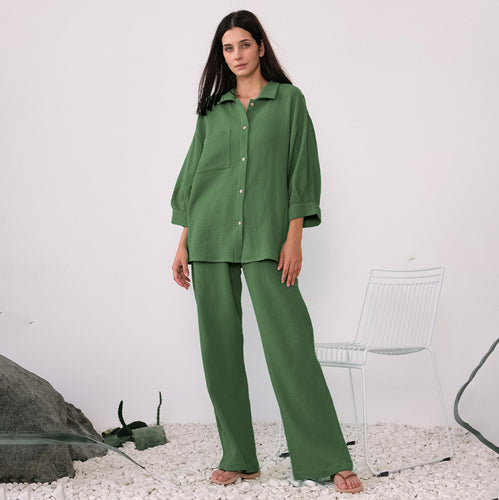 Damer Fritids-Loungewear-Sæt med løs Bluse og bred Bukser Stilla