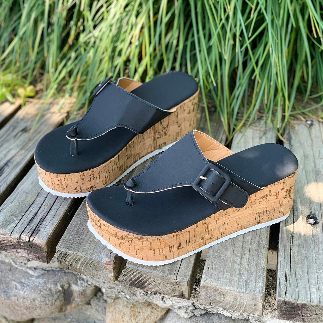 Dame Wedge-tåsplit-sandaler med elegant korkhæl og justerbar rem Stilla