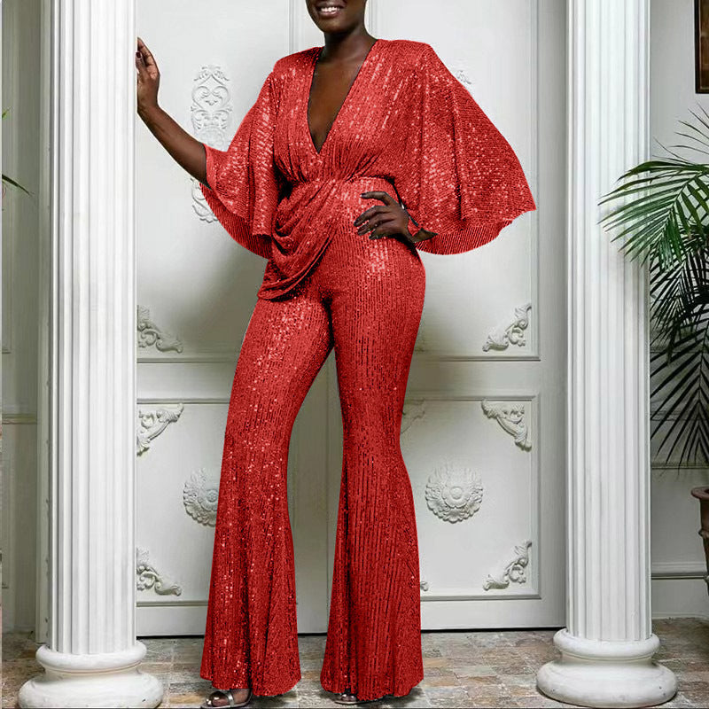 Dame Glamourøs Jumpsuit med vinger og paljetter Stilla