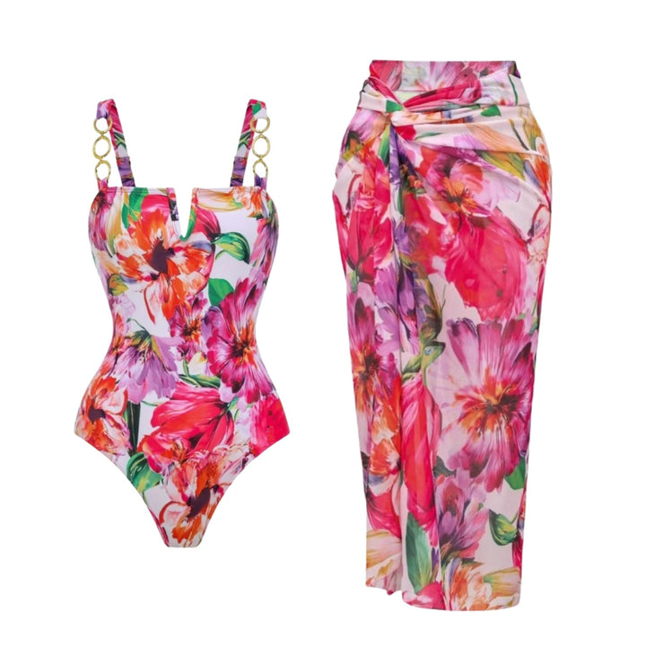 Dame elegant badeanstalt med floral indpakningsskørt Skovae