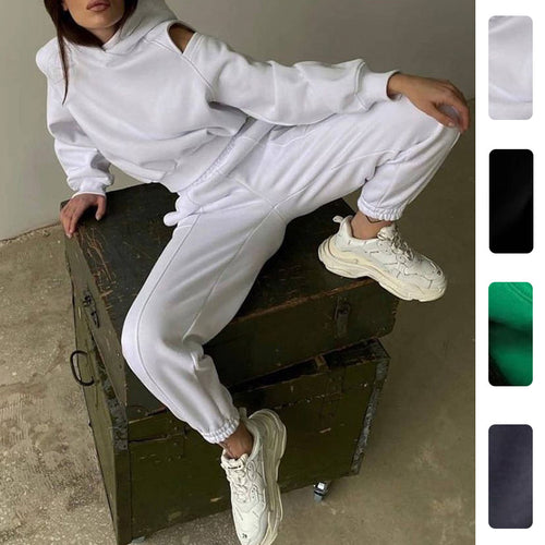 Damer Stilfuld Hoodie Top med Åbne Skuldre og Løs Pasform Stilla