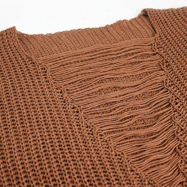 Dame afslappet strikpullover med raffinerede frynser Stilla