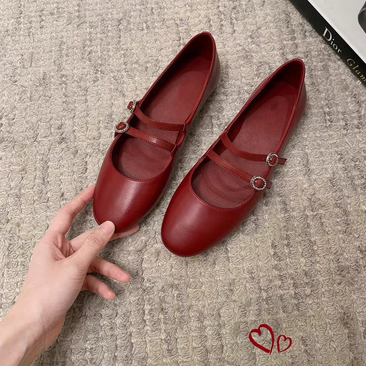 Dame elegante Mary Jane Ballerinas med dobbelt rem og glitrende detaljer Stilla