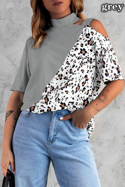 Dame modet T-shirt med trendudskæringer og leopardmønster Stilla