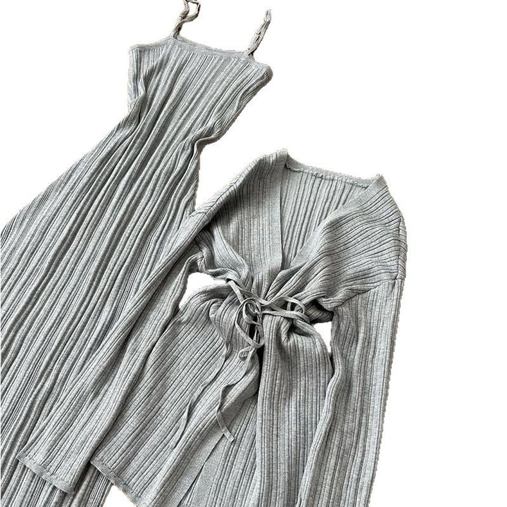 Dame maxikjole med elegant cardigan i moderne ribdesign Stilla