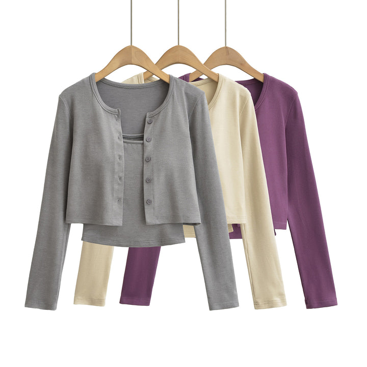 Dame cropped cardigan med knapbart design og blødt stof Stilla
