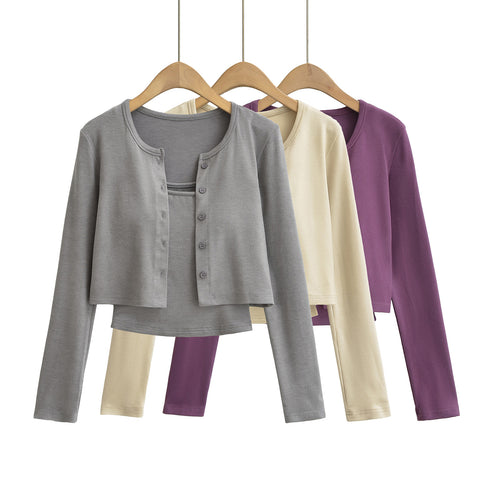 Dame cropped cardigan med knapbart design og blødt stof Stilla